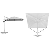 Schneider Sonnenschirm Rhodos Twist, silbergrau, 300 x 300 cm quadratisch, 730-14, Gestell Alu/Stahl, 25.7 kg & Windsicherung für Ampelschirme, 313-00, schwarzes Polyesterband, 0.09 kg