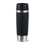 Emsa Travel Mug Wave Thermobecher 500 ml, Isolierbecher auslaufsicher, Edelstahl, 6h heiß und 12h kalt, 100% dicht, spülmaschinenfest, Kaffeebecher to go, 360°-Trinköffnung, schwarz, N20225