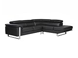 KAUF-UNIQUE.DE Ecksofa Leder - Ecke Rechts - Schwarz - Mystique
