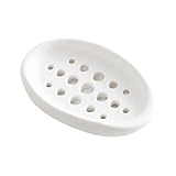 LOLIPPYY Ovaler Silikon Seifenhalter mit Ablauf Abwaschbare Seifenschale für Badezimmer Dusche Küche Weiße rutschfeste Seifenbox zum Trocknen und Verlängern der Seifenlebensdauer