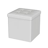 Oak & Tea PU Sitzhocker mit Stauraum, Hocker mit Stauraum, Sitzwürfel Klappbar, Aufbewahrungsbox Hocker, Kleine Sitzbank, Ottomane Sofa Fußhocker, für Wohnzimmer, Schlafzimmer, 30x30x30cm, Weiß