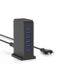 POANES USB Ladegerät Mehrfach,USB Ladestation Mehrere Geräte Netzteil 6 Port für iPhone,Samsung Galaxy,LG,Huawei etc (Schwarz 25W-6 Port)