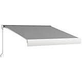 Outsunny Gelenkarmmarkise Elektrische Markise mit Handkurbel Fernbedienung Automatisch Balkonmarkise Vollkassettenmarkise Sonnenmarkise Kassettenmarkise Sonnenschutz 295 x 250 cm Hellgrau
