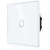 CNBINGO Touch Lichtschalter unterputz in Weiß - einfach Wandschalter mit Status-LED und Glas Panel - Kein Neutralleiter Erforderlich - 1 Fach Berührungsschalter - 500 W/Fach