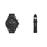 Fossil Men's Nate Stainless Steel Watch and Replaceable Silicone Strap, Black Set