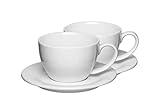 Mahlwerck Barista Café au Lait Tasse, Milchkaffee 350 ml, Kaffeetasse mit Untertasse, italienisches und Zeitloses Design, dickwandig, Porzellan, 2er Set, Pearl White, Weiss