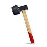 C&T Plattenverlegehammer 2400g - 110mm Ø austauschbarer Gummikopf, Pekannuss-Holzhandgriff, Rot-Schwarz Design, Hammer/Schonhammer/Pflasterhammer/Plattenhammer für Fliesen & Bodenbeläge