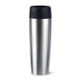 Emsa N20219 Travel Mug Classic Isolierbecher 0,5 Liter, neuer Komfort-Schraubverschluss, Edelstahl, 6h heiß und 12h kalt, 100% dicht, spülmaschinenfest, 360°-Trinköffnung, Edelstahl