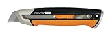 Fiskars Cuttermesser, Länge 19,4 cm, Inklusive Klinge (25mm), Rostfreier Stahl/Kunststoff, Schwarz/Orange, CarbonMax, 1027228