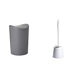TATAY Badezimmer Mülleimer und Toilettenbürste | Grauer Badezimmer Mülleimer mit Schwingdeckel | 6L Kapazität | Weiße Klobürste | Badezimmer Mülleimer Set Langlebig, 100% Recycelbar