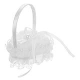 TOYZFRIENDY Herzförmiges Ringkissen mit Tragegriff Elegantes Ringhalter Kissen für Trauung Kleines Leichtes Hochzeitsringkissen für Brautpaar Romantisches Ringträger Kissen in Weiß
