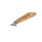 STRYI Profi Schnitzmesser 35 mm – Handgeschmiedetes Kerbschnitzmesser aus Kohlenstoffstahl W1-7 – Doppelseitiger Schliff – Eichenholzgriff – Ideal für Reliefs und geometrische Muster
