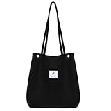 Andibro Groß Cord Umhängetasche, Damen Schultertasche Schwarz Strandtasche Crossbody Tasche Shopper Tote Bag Fashion Stofftasche Einkaufstasche Handtasche für Alltag Büro Schulausflug Einkauf