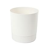 Pflanzgefäß mit integriertem Untersetzer, Breite 14,5 cm – 1,8L – Cremefarbener Blumentopf für Innen & Außen – Wetterfest & Pflegeleicht