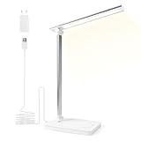 Shuwomart Schreibtischlampe - LED Tischlampe Dimmbar, LED Nachttischlampe, 5 Farben und 10 Helligkeitsstufen, Tageslichtlampe Augenschutz mit 45-Minuten Timer, USB-Anschluss für Leser, Kinder, Büro