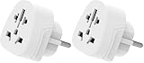 Ewent Reiseadapter, Welt-zu-Europa-Adapter, Universal-Welt-zu-Europa-Adapter, US/UK/AUS/CINA/Schweizer Stecker auf Schuko-Steckdose (IT/ES/DE/EU), kompakter Reisestecker (Packung mit 2)