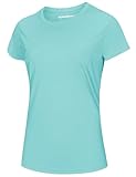 MAGCOMSEN UV Shirt Damen Schnelltrocknend Sportshirt mit UPF 50+ Funktionsshirt Kurzarm Atmungsaktives T-Shirt für Wandern, Laufen, Yoga Seeblau XL