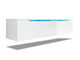 SONNI TV Schank, Lowboard Weiß Hochglanz hängend 180x35x30cm mit LED-Beleuchtung(12 Farben können eingestellt werden), Griffloses Design, TV Board, Fernseherschank, Fernsehtisch, TV-Regal. GTV009W-180