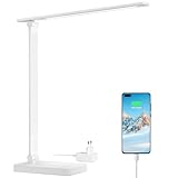 Lepro LED Schreibtischlampe 15W, Dimmbar Tischleuchte 655LM mit 3 Farbmodi & 5 Helligkeitsstufen, USB-Anschluss, Augenschutz Leselampe für Büro, Arbeitszimmer, Nachttisch & Lesen, Weiß