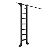 FUYAO Rollende Bibliotheksleiter, Hardware-Kit, Schiebeleiter, Bibliothek, komplettes Set, Hardware-Rollbahn mit Bodenrollenrädern, schwarzes Stahl-Rundrohr, mobile Leiterschienen (ohne Leiter)