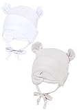 TupTam Baby Erstlingsmütze mit Ohrenklappen 2er Pack, Farbe: Weiß/Beige/mit Ohren, Größe: 50-56