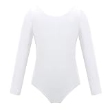 CHICTRY Kinder Mädchen Ballettanzug Langarm Gymnastik Body Rundhals Tanz Trikot Stretch Leotard Einfarbig Trikotanzug Dancewear Weiß 146-152