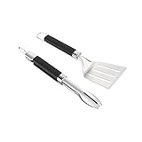Weber tragbares Grillwerkzeugset (2-teilig) - besteht aus Grillzange und Wender, sühlmaschinen geeignet - Silber - Schwarz (3400213)