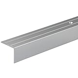 Gedotec Treppen-Profil Alu Stufen-Kantenprofil Aluminium Winkelprofil silber | 1000 mm | Bodenprofil gelocht zum Schrauben | Winkel-Schutzprofil 25 x 20 mm | 1 Stück - Treppen-Winkelprofil mit Rillen