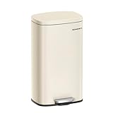 SONGMICS Mülleimer Küche, 30 Liter, Abfalleimer, Tretmülleimer, Küchenmülleimer mit Softclose-Deckel und Inneneimer, Treteimer, Stahl, sandbeige LTB03A02