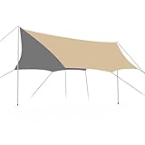 HUHJYUGE Zeltplane Wasserdicht, Tarp Camping Vorzelt, Tarp Zelt mit Stangen, Achteck-Camping-Markise, Regenschutz Sonnenschutz, mit Erdnägeln Aufbewahrungstaschen (B 5.5x4.5m)