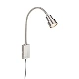 BRILONER Leuchten - Bettleuchte, Wandleuchte, Leselampe inkl. Flexarm, An-/Ausschalter via Touchfunktion, 1x LED/GU10, 5 Watt, 400 Lumen, 3.000 Kelvin, Metall, Matt-Nickel, 2085-012