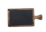 Servierbrett aus Holz mit Schieferplatte – 34x26 cm – Käseplatte, Frühstücksbrett, Tapasplatte, Schneidebrett aus Akazienholz, ideal zum Servieren & Dekorieren–hochwertiges Holzbrett für Küche & Gäste