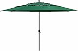 Strandschirm, Wasserabweisend, U V Lichtschutz, Leicht zu Öffnen und Schließen, Garten Outdoor Sonnenschirm, 3-stöckiger Sonnenschirm mit Aluminiumstange, Grün 3,5 m