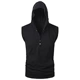 APAELEA Herren Tank Tops Hoodie Ärmellos Gym Workout Sweatshirt Sommer Kapuze Muskel T-Shirts,Schwarz,Medium