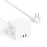 BQO 6-in-1 Steckdosenleiste Würfel USB mit Kabelloses Induktionsladegeräte 15W, Mehrfachsteckdose 2 Fach mit 3 USB,Steckdosenleiste Würfel Überspannungsschutz mit 1.8M for iPhone/iPad/Chromebook