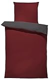 one-home Uni Wende Bettwäsche Einfarbig Mikrofaser Garnituren Bettbezüge Unifarben Reißverschluss (Bordeaux/anthrazit, 2 teilig 135x200 cm)
