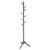 VASAGLE Garderobenständer, Kleiderständer aus Massivholz, Garderobe mit 8 Haken, Baumform, 3 verstellbare Höhen, für Mäntel, Jacken, Taschen, für Flur, Schlafzimmer, grau RCR01GY