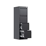 SUPEER Metall Vertikal Hängeregisterschränke,Büroschrank Metallschrank mit 4 Schubladen für Hängemappen,Buchstabe/gesetzliche Größe,Nicht für A4-Ordner（schwarz）