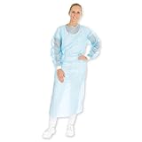 100 Stück Hygonorm Kittel Eco mit Nackenbindeband | PP, PE teil-laminiert, blau, XL, L: 135cm, Umfang: 145cm, Vlieskittel, OP Einwegkittel, Einmalkittel mit Bündchen, Schutz Kittel, Besucherkittel