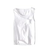 MQMYJSP Sommer Chinesischen Stil Vintage Ärmellose männer Baumwolle Leinen Dünne Weste Weste Outdoor Casual Tanks L947 white S