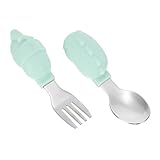 HANABASS 1 Satz Babybesteck Ergonomische Esslernbesteck für Kleinkinder Teiliges Trainingsbesteck für Junge Mädchen Geeignet für Neugeborene und Kleinkinder Grün Einfach zu Handhaben