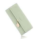 CALIYO Geldbeutel Damen aus glattem und weichem Synthetisches Leder Geldbörse Damen groß und im Langformat Portemonnaie sehr schöne Farben mit vielen Fächern und Handyfach (Jadegrün).