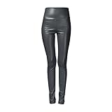 Damen-Hose, hohe Taille, figurformend, Leggings, Fleece, große Größe, Slacks, gefüttert, aus Fleece, Bleistifthose, einfarbig, Loungewear, figurbetont, Tregging, GY2, Small