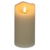 GarPet LED Echtwachskerze mit Timer Echtwachs Kerze Creme Weiß Batterie Flackereffekt beweglicher Flamme flammenlose Kerze batteriebetrieben 7,5 x 15 cm