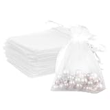 dogmoon Organza Beutel mit Kordelzug, 50 Stück 20 × 30 cm Geschenk Hochzeit Säckchen, Organza Geschenk Schmuckbeutel, Hochzeit Bonbonsbeutel für Oder Fest Party(Weiß)