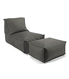 mokebo® Sitzsack mit Hocker für Kinder & Erwachsene 'Der Sundowner', Bean Bag mit Füllung oder Bodenkissen für Indoor & Outdoor, auch als Liegekissen, Relaxliege oder Liege in Anthrazit