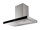 refsta 1439 CARPE VENTUM, Design Inselhaube, 90cm, Glas schwarz, Edelstahl, LED, 3 Stufen, Booster, Touch Control, 648m³/h, Energie A+