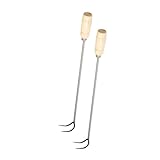 TOBBOMEY 2 Stück Edelstahl Fleischhaken mit Holzgriff Bbq Fleischwender zum Aufhängen Trocknen und Räuchern von Schweinefleisch Rostfrei Praktisch für Fleischverarbeitung und Grillküche
