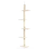 Fudajo Kratzbaum deckenhoch 230–276 cm in Beige, Katzenkratzbaum mit 4 Ebenen, Katzenbaum Deckenspanner höhenverstellbar, Katzenmöbel mit Sisal