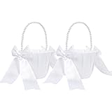 2 Stück Blumenmädchen Korb, Weiß Blumenkorb Hochzeit für Blumenmädchen, Blumenkorb Blumenkinder mit Henkel und Schleife